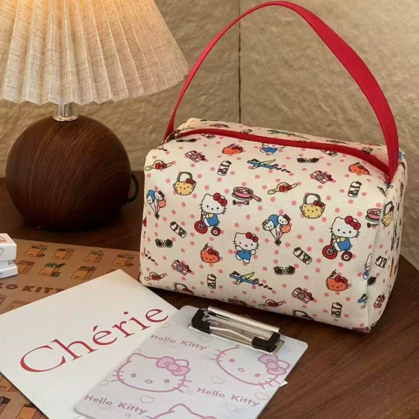 High-value cartoon portable makeup wash bag women's kt cat travel storage bag simple large capacity three-dimensional handbag