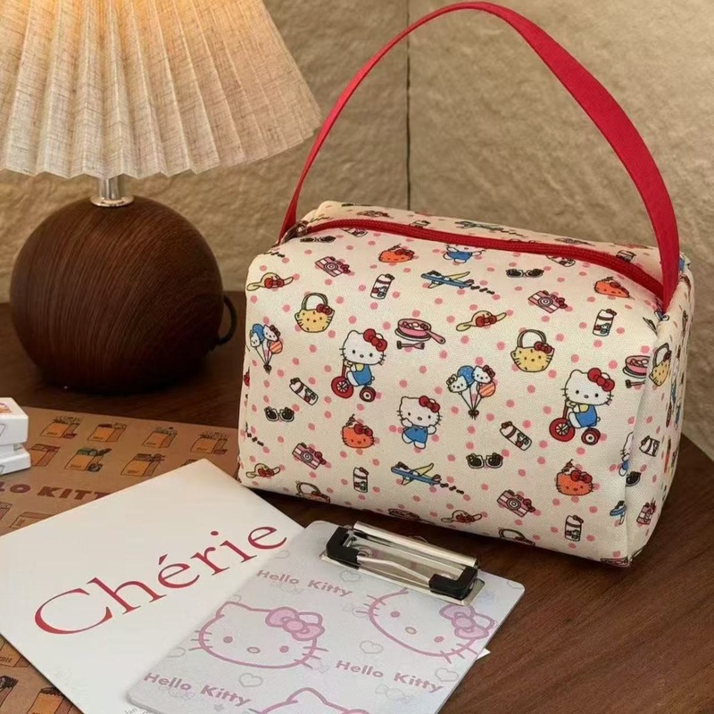 High-value cartoon portable makeup wash bag women's kt cat travel storage bag simple large capacity three-dimensional handbag
