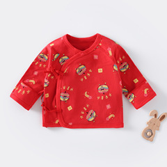 滿月服純棉紅色年服嬰兒衣服新生兒半背衣上衣春秋季男女寶寶A類