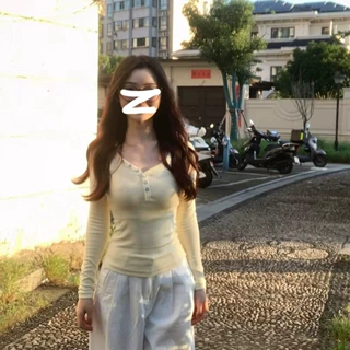 秋冬小个子法式黄色v领长袖T恤女内搭外穿修身显瘦打底衫上衣潮
