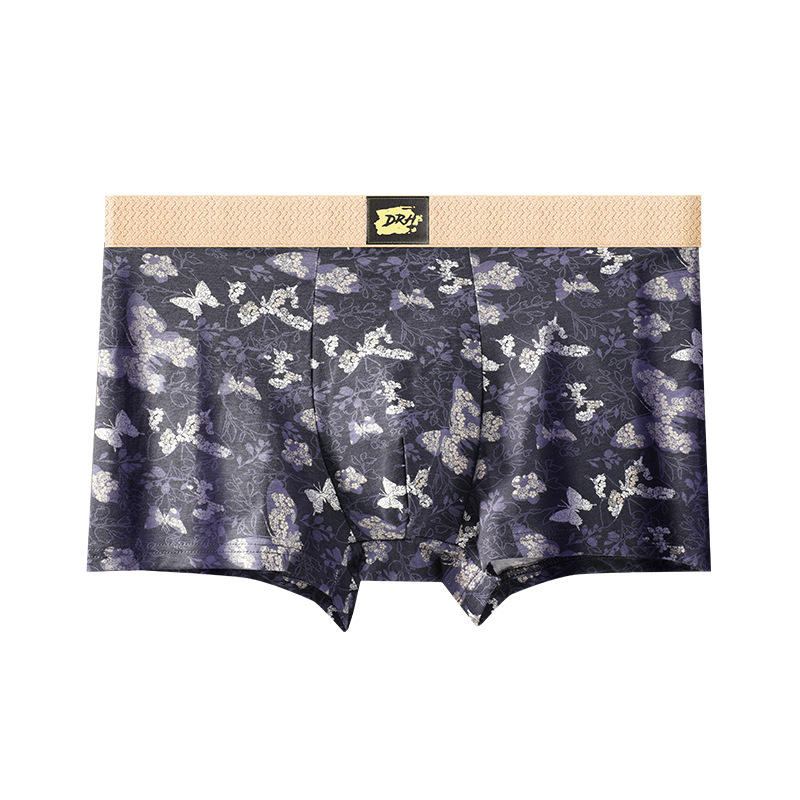 Nuevas pantalones íntimas de impresión de mariposa para hombres antibacterianas cómodas y transpirables estilo nacional americano retro cuadrangular pantalones de hombre
