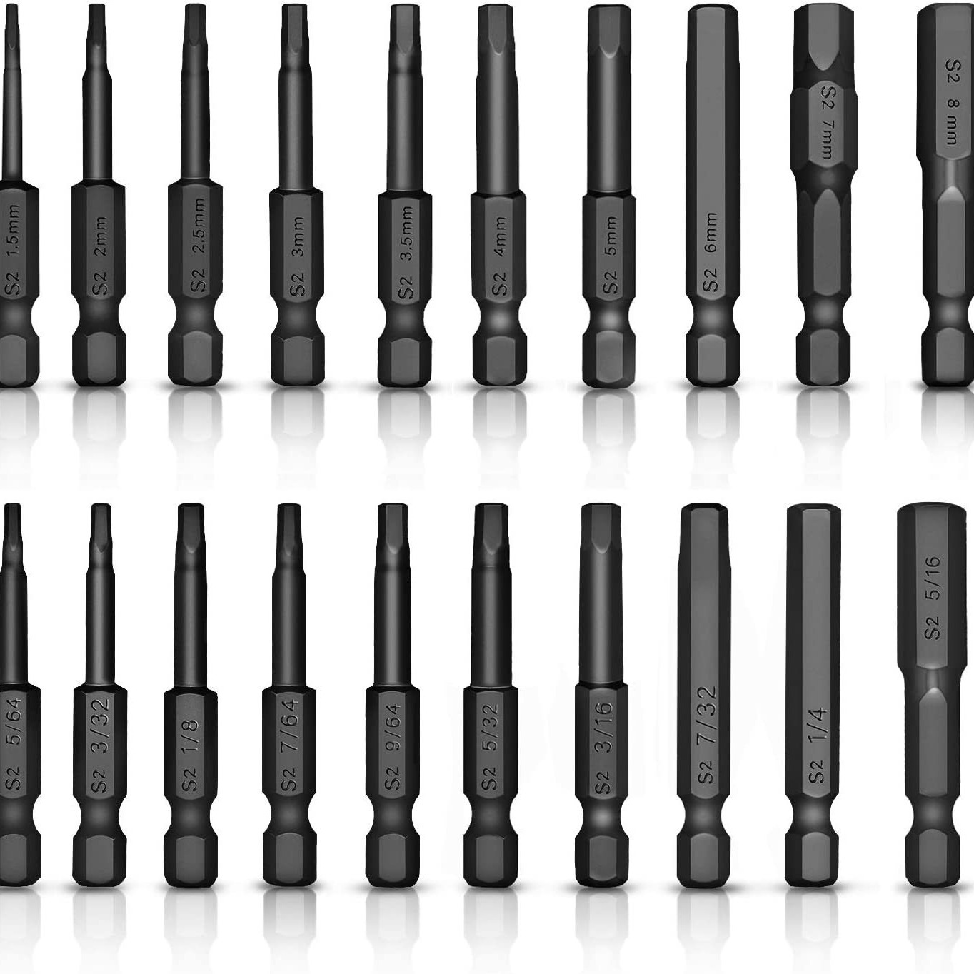 Traje de cabeza hexagonal negro 10 Unid británico 10 Unid métrica ennegrecimiento 1/4 mango hexagonal cabeza de destornillador magnético