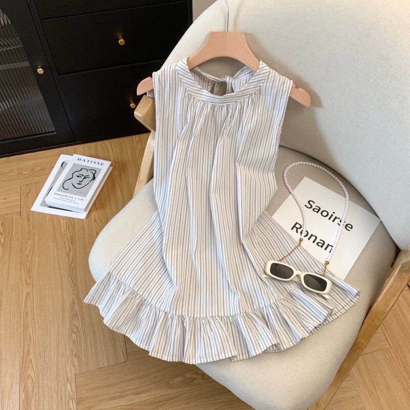 Striped Bow Shirt, Summer Style Sleeveless Vest, Design Shirt, High-End Slimming Top