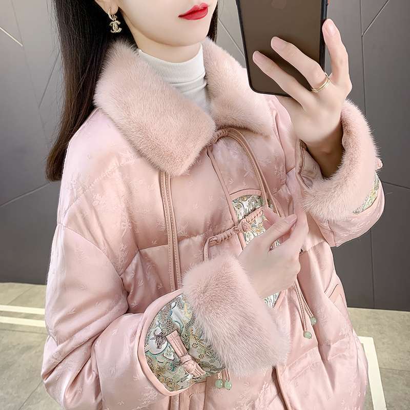 Age-Reducing Duck down Medium down Jacket Fur Coat for Women 2025 Winter Mink Fur Splicing Slim Short Jacket New