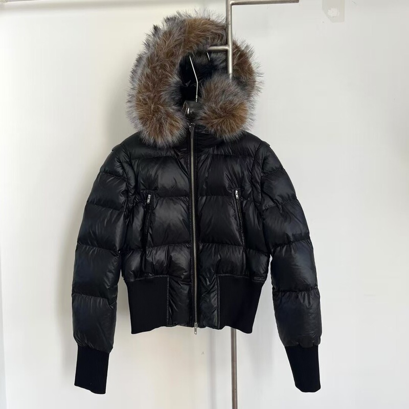 Winter New Detachable Fur Collar down Jacket Waist Slimming Look 90 White Duck down Jacket for Women Black