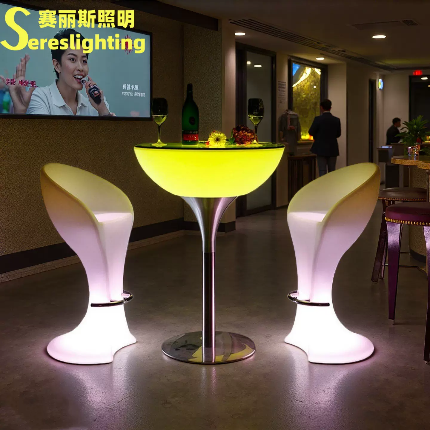 北欧吧台椅吧台凳酒吧KTV高脚凳LED发光高脚桌椅家具户外简约吧凳