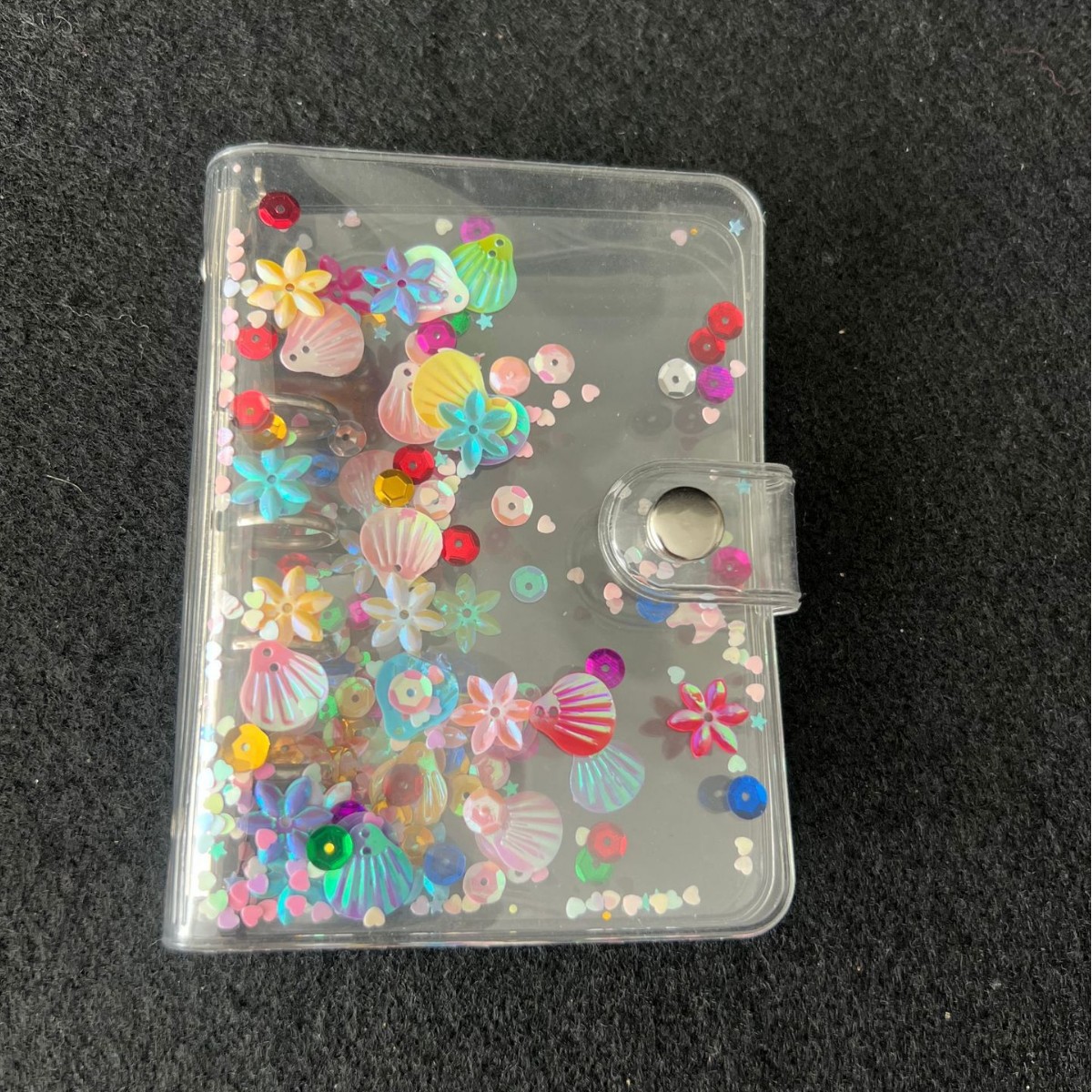 ノートA6カラー流砂貝殻スパンコールPVCバインダーアルバムクリップスター小カードコレクション収納帳手帳