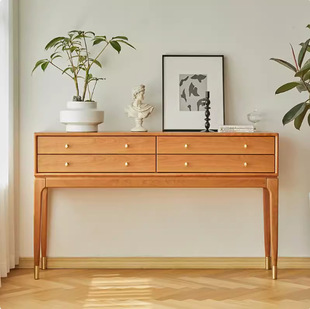 Nordic Style Entrance Table Entrance Cabinet Black Walnut Entrance Table Solid Wood Supply Table Household Table Cherry Wood Wall Narrow Table