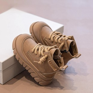 Biscuit Head Children's Yellow Boots 2024 Autumn Children's Leather Boots Boys' Short Boots Girls' Martins Boots Large Children's Flat Boots