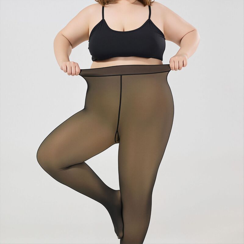 Black Translucent Dyed Pantyhose with Open Crotch, European and American Cross-Border E-Commerce Amazon Tk Plus-Size Translucent Leggings