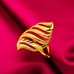 Gold-plated South Sea Pearl Engagement Ring for Women - Fashionable, Unique, Euro-style Open Ring with Large Floral Design - Simulated Gold Jewelry