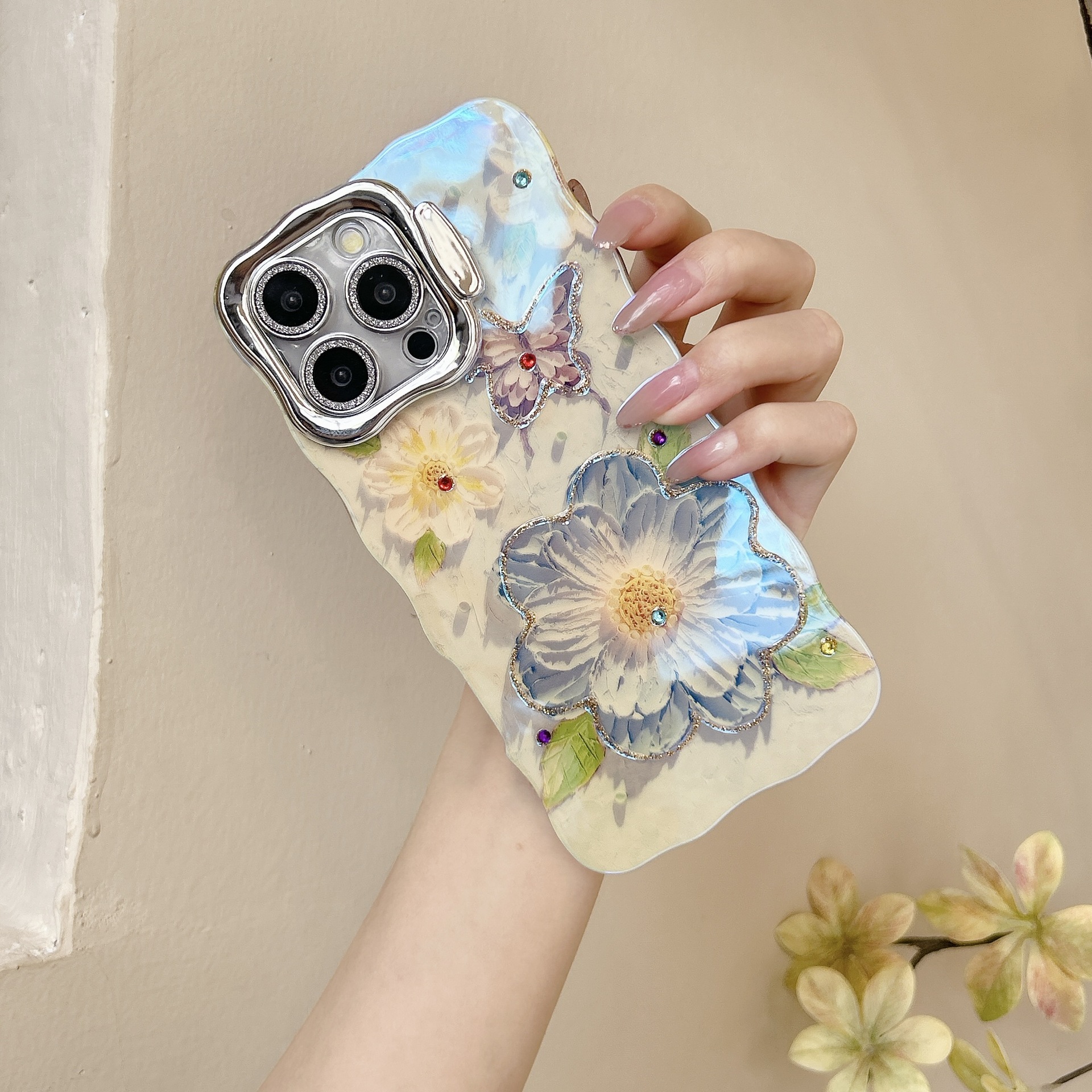 Flor de pintura al óleo de fantasía para Apple 16ProMax funda para teléfono móvil 15Pro Pareja 14/13 Red neta 15ProMax