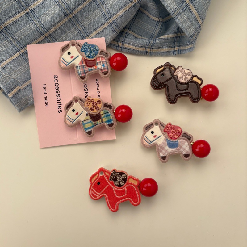 可爱萌趣钱袋小马发夹少女心甜美百搭刘海侧边夹新年红色头饰发卡