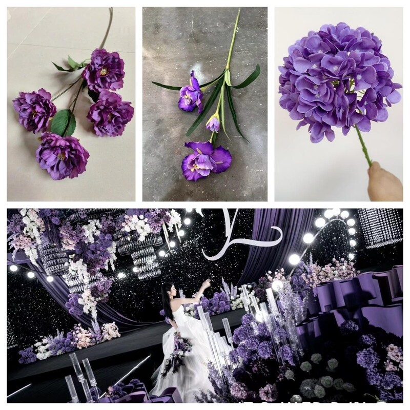 dark purple wedding flower purple haze purple hydrangea rose swallow wedding hall decoration Monet garden fake flower dark purple wedding flower purple haze purple hydrangea rose swallow wedding hall decoration Monet garden fake flower