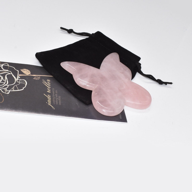 Herramientas faciales Guasha al por mayor, set de masajeador con rodillo de jade, masajeador natural de cristal rosa en forma de corazón. image 6
