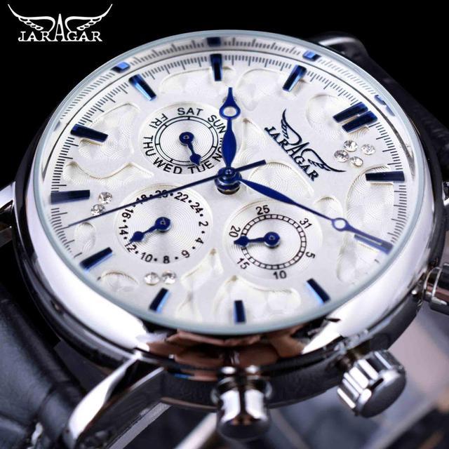Jaragar Belt Men's Automatic Mechanical Watch Three Plate Six Pin Week Men's Wrist Band Diamond_voghion.com