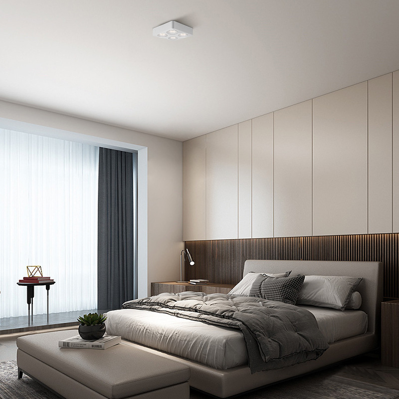 Espectro completo cuatro extremos cuadrados ultra delgados lámpara de reflexión simple sala de estar sin iluminación principal profunda anti-deslumbrante lámpara de choque