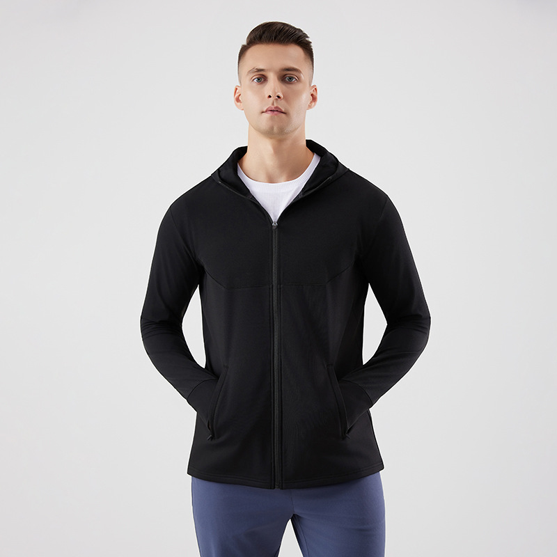 Deportes suéter con capucha de los hombres de otoño e invierno al aire libre correr fitness a prueba de viento cálido forro polar con capucha chaqueta deportiva casual