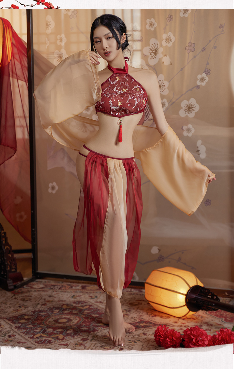 Hanfu-Inspired Palace Costume Set with Bellyband, Shawl, Gauze Skirt and Thong, Plus Size — detail image 16