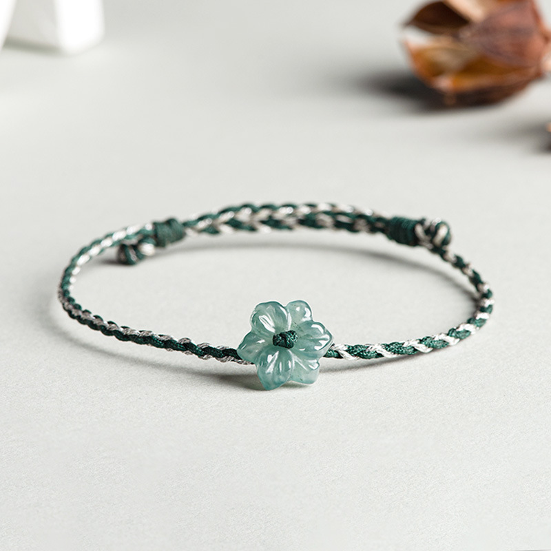 Original Natural A-Grade Jadeite Blue Water Orchid Bracelet, Money-Attracting Jade Hand-Woven Bracelet for Men and Women, Couple's Bracelet