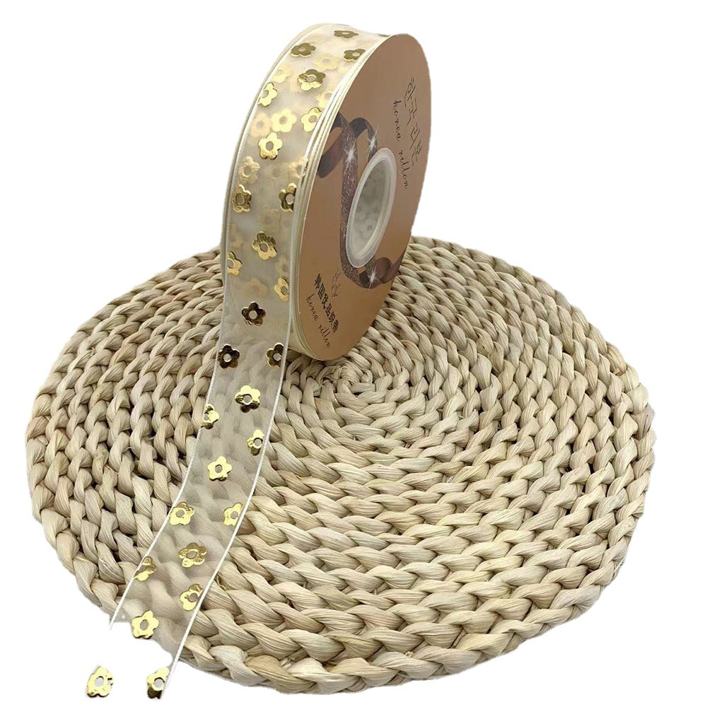 Hilo coreano dorado cinta transparente cinta de organza pastel de flores embalaje Barra de hilo de nieve soporte cinta hecha a mano al por mayor