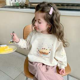 儿童印花卫衣春款2025新款女小童洋气上衣春秋女童时髦春装套头衫