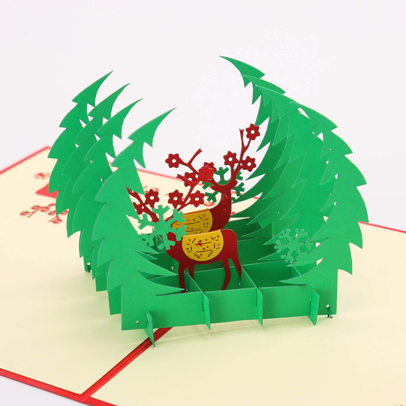聖誕節立體卡片創意新款3D聖誕麋鹿立體賀卡跨境紀念卡片logo