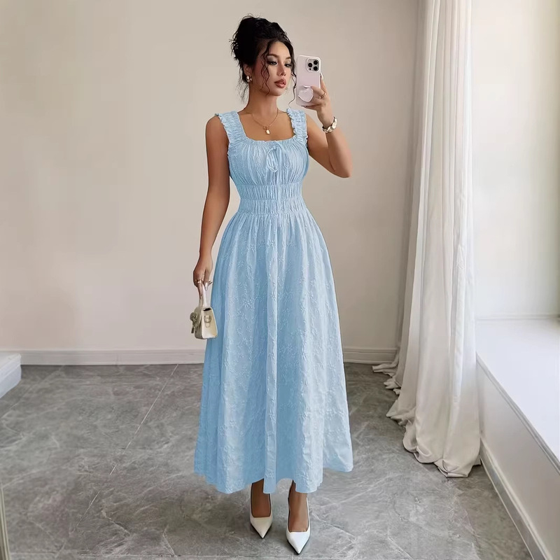 2026 Summer New Cross-Border Foreign Trade Elegant and Stylish Spaghetti Strap Square Neck Sleeveless Solid Color Mid-Length Dress 2026 Summer New Cross-Border Foreign Trade Elegant and Stylish Spaghetti Strap Square Neck Sleeveless Solid Color Mid-Length Dress