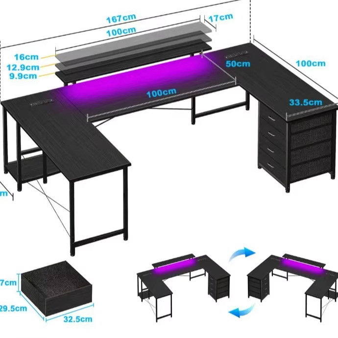 Cross-Border Supply of Gaming Desks with Storage Space and Led Lights, Suitable for Bedrooms, Study Rooms, and Students' Study Areas, Multifunctional Computer Desks Cross-Border Supply of Gaming Desks with Storage Space and Led Lights, Suitable for Bedrooms, Study Rooms, and Students' Study Areas, Multifunctional Computer Desks