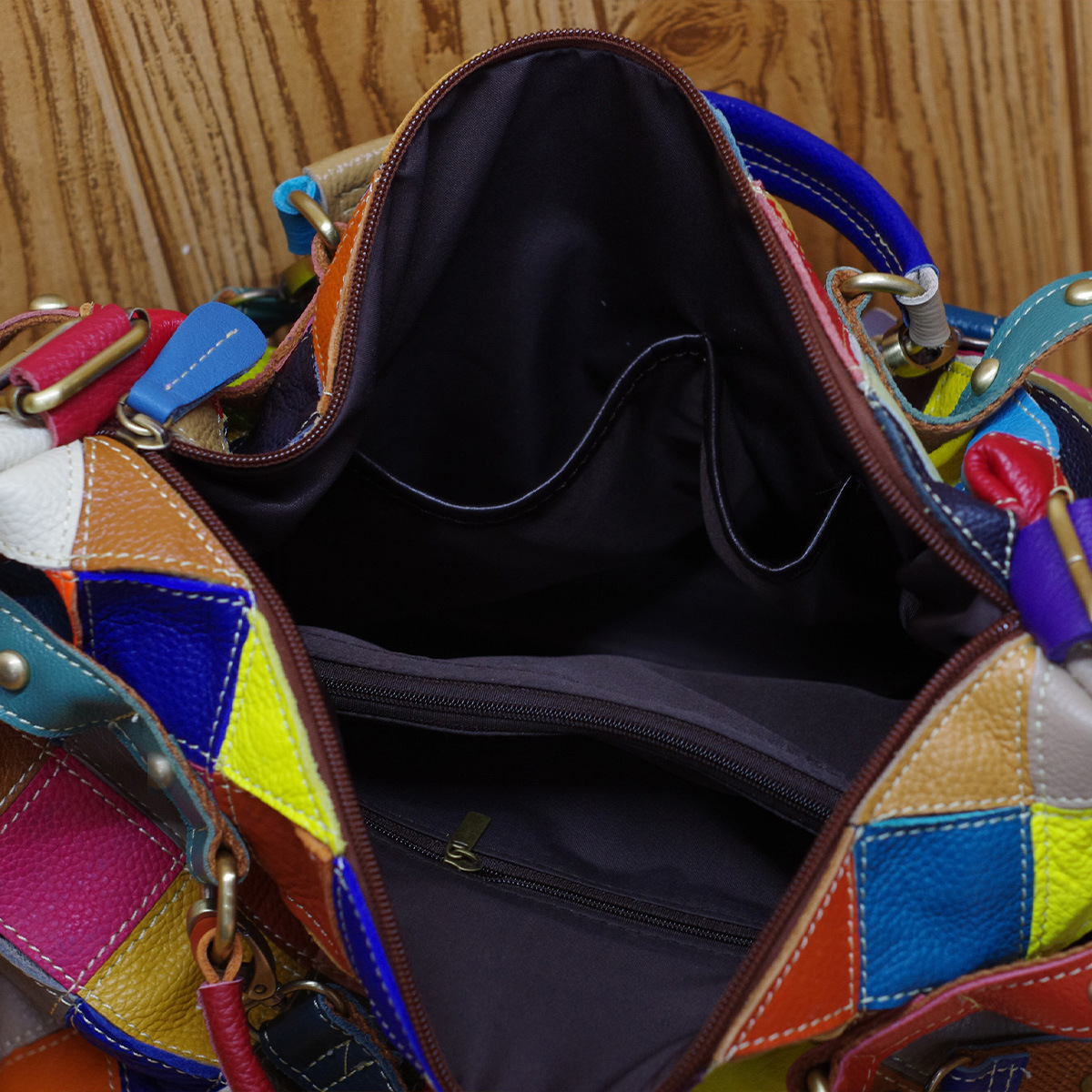 Vintage Style Style Women's Medium Leather Color Block Argyle Vintage Style Square Zipper Handbag
