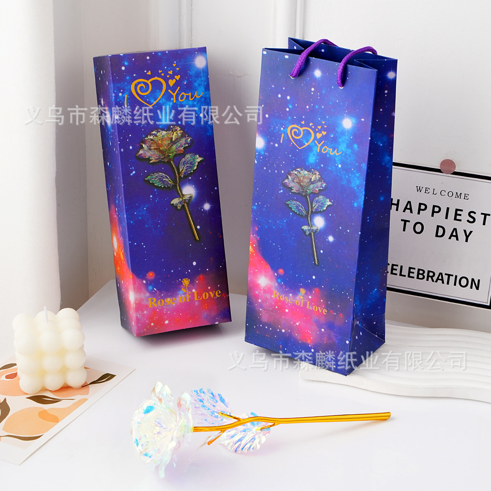 Caja de flores de oro de 24 quilates bolsa de papel conjunto de cajas de regalo de San Valentín embalaje caja de flores falsas