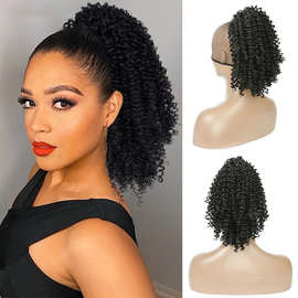 欧美化纤爆炸头马尾假发非洲女小卷发包马尾Kinky Curly Ponytail