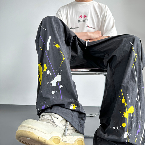 Watercolor Splash Stain-Proof Quick-Dry Men's Trendy American Style Youth Wide Leg Pants Loose Straight Leg Summer Thin Casual Pants