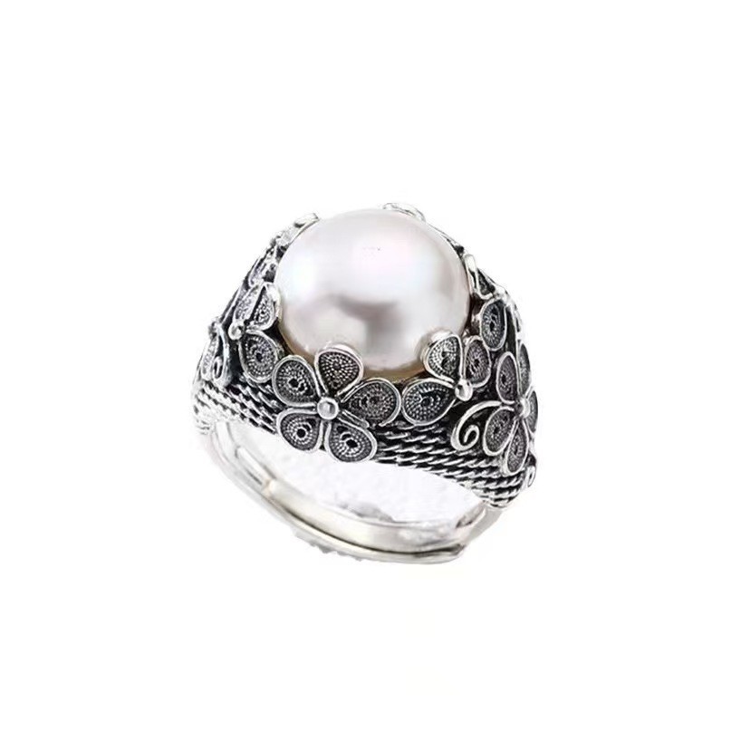 Filigree Inlaid Ring, Retro Old-Fashioned Chinese Style Flower Style, Artistic Style, Light Luxury and High-End Ring, Factory Direct Sale