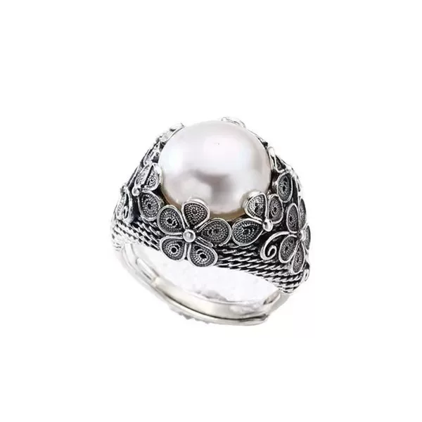 Filigree Inlaid Ring, Retro Old-Fashioned Chinese Style Flower Style, Artistic Style, Light Luxury and High-End Ring, Factory Direct Sale
