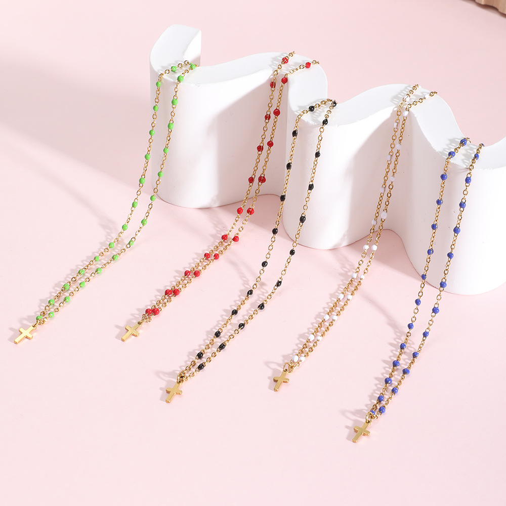 5g Weight Pendant Necklace Classification 1 Piece Quantity Daily, Street Occasion Stainless Steel, Titanium Steel Material Cross Pattern Women's Gender Enamel, Plating Design Simple Style Style Stainless Steel Titanium Steel Simple Style Cross Enamel Plating Pendant Necklace 7