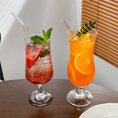Ins高脚ジュースカップグラスネット赤コップソーダカップ果物茶冷飲料カップモギトカップ