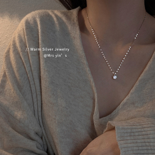 Korean version S925 sterling silver single diamond necklace women's design clavicle chain niche exquisite light luxury  new trend