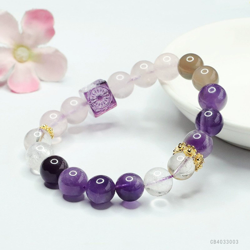 眷钰 Nine Purple Lihuo Bracelet Amethyst Rose Quartz Duobao Glazed Square Bracelet Factory Wholesale S4033003