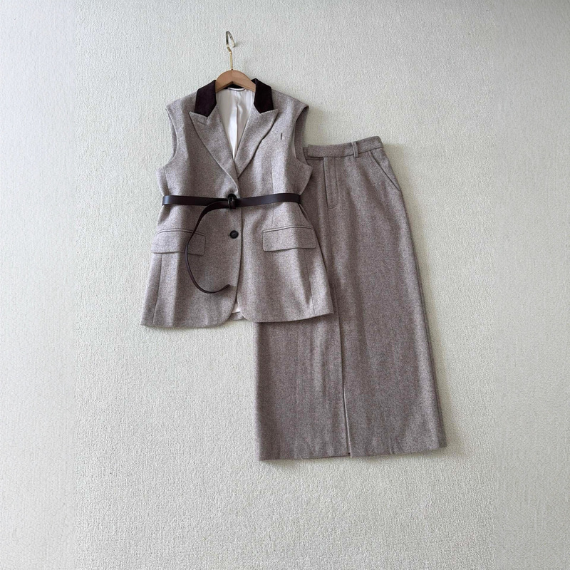 Dropshipping Early Autumn Fashion Herringbone Wool Suit Women's Lapel Waist Suit Vest Skirt Jacket Dropshipping Early Autumn Fashion Herringbone Wool Suit Women's Lapel Waist Suit Vest Skirt Jacket