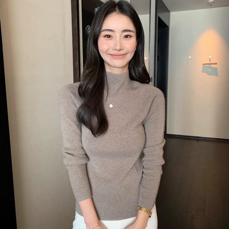 [One-Line Ready-To-Wear Fully Seamless] 360g 2025 New Autumn and Winter Knitted Half Turtleneck Bottoming Shirt Slimming Look Pullover