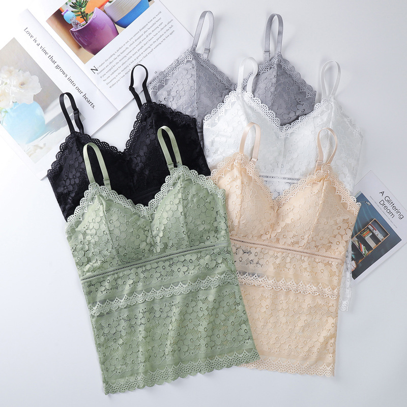 Nueva camisola de encaje francés ropa exterior camisola interior del pecho de las mujeres sexy hermosa espalda anti-exposición Chaleco de fondo