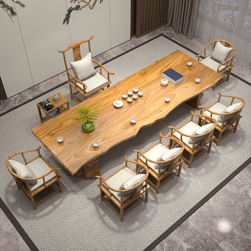 新中式实木茶桌椅组合简约办公家用茶桌茶台原木大板功夫泡茶桌子