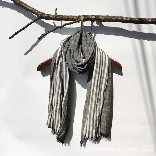 Women's Cotton-Linen Scarf, Autumn/Winter New Arrival: Casual Striped Shawl/Scarf—Wholesale for Men's Export & Cross-Border Trade