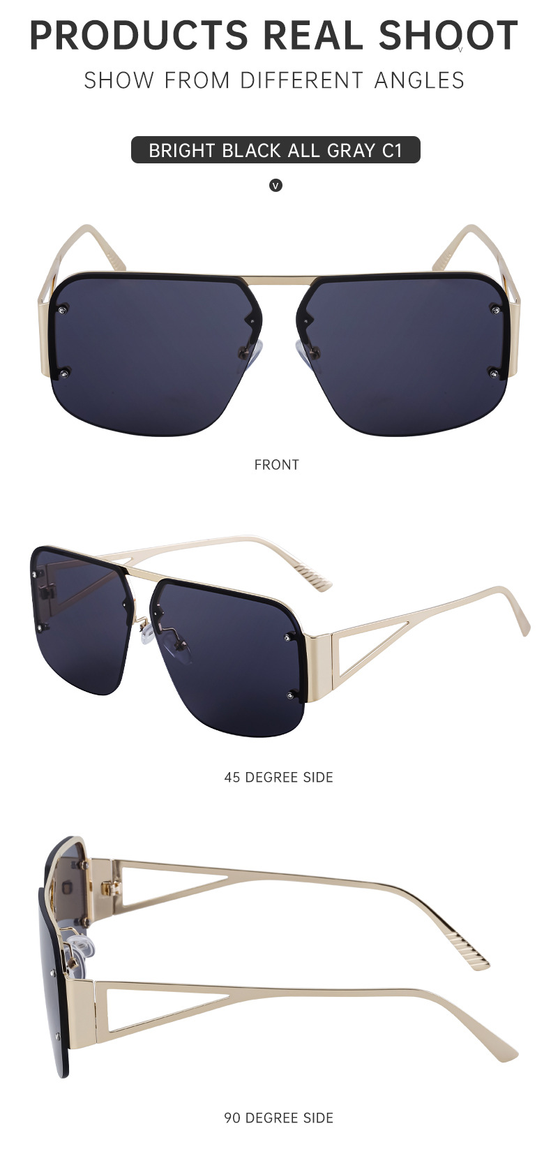 Sunglasses Unisex European Style Frameless Rectangular Shades_voghion.com