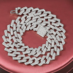 嘻哈男女通用满钻菱形古巴链合金材质弹簧扣时尚潮人饰品几何元素