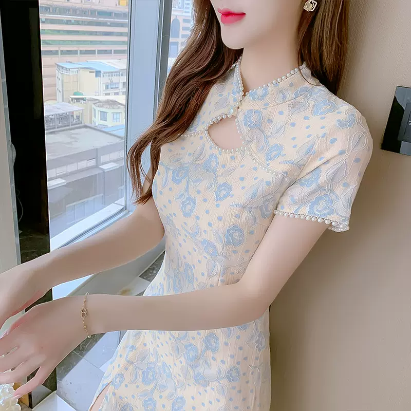 年轻款旗袍改良版连衣裙女装夏装2024年新款夏季小个子雪纺碎花裙