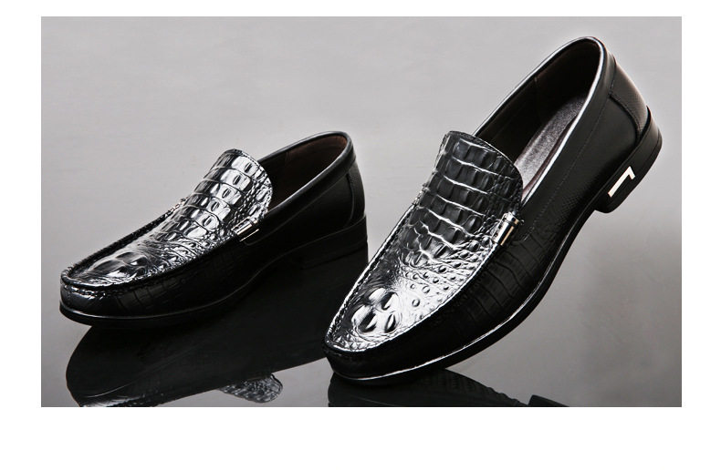 Giày lười nam da vân cá sấu mũi tròn gót thấp, giày Loafer xỏ chân tiện lợi cỡ lớn — 26198 màu nâu, 26198 màu đen chi tiết 3