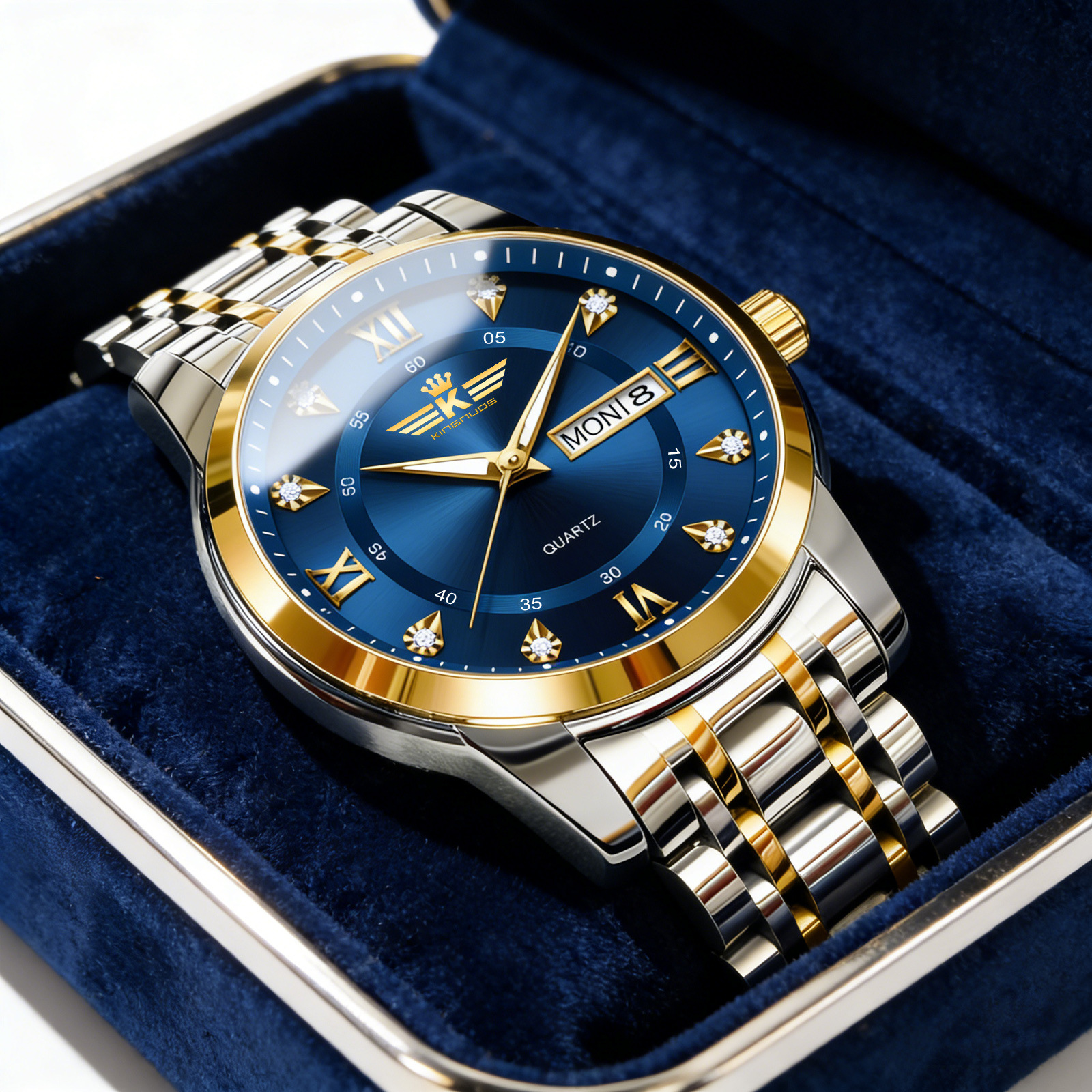 Genuine goods Men's automatic waterproof luminous brand fashion watch double calendar Diamond Roman numerals hot selling wrist watch