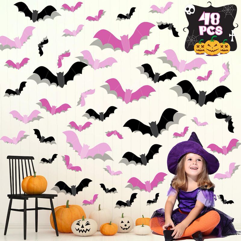 Halloween Bat Wall Sticker Black Pink Party Atmosphere Layout Children's Room Background Wall Decoration